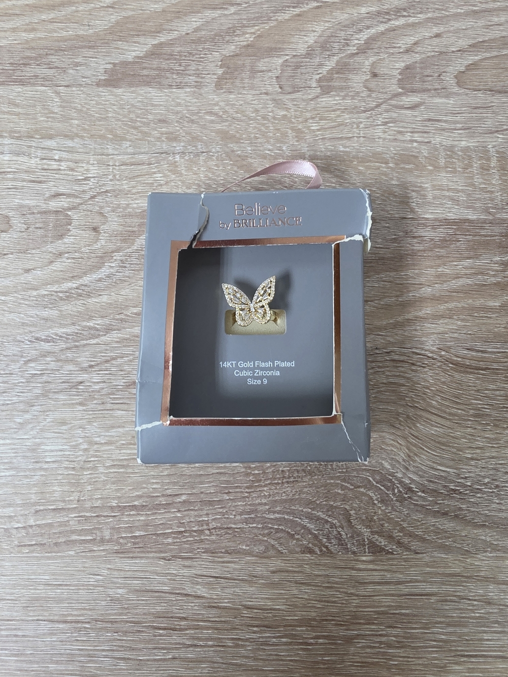 Women's 14KT Gold Flash Plated Butterfly Cocktail Ring Cubic Zirconia Size 9